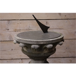 Selby Stone sun dial, metal dial on twist moulded baluster column with stepped circular base, H100cm  