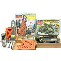 Palitoy Action Man - boxed Pursuit Craft and another unboxed part craft; together with a boxed Training Tower and another unboxed part tower