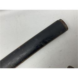 Good quality Japanese sword blade with later WWII fittings and scabbard  - 67.5cm slightly curving blade with unmarked tang, plain iron tsuba and lacquered grip with copper mounts; in lacquered wooden scabbard with tape bound tip L94cm overall