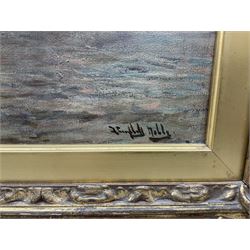 James Campbell Noble RSA (Scottish 1846-1913): Shipping at Sunset, oil on canvas signed 50cm x 60cm