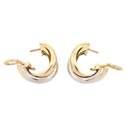 Cartier Trinity gold hoop earrings, each stud with 18ct rose, white and yellow gold intertwined rings, boxed with certificate 