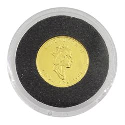 Queen Elizabeth II Canada 1994 fine gold 1/20 ounce 'Canadian Gold Maple Leaf' coin from 'The Smallest Gold Coins of the World Collection', with certificate