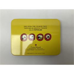 Special edition The Beatles Yellow Submarine playing cards, unopened with gilt edging in a metal tin, together with 1999 McFarlane Toys figures of Yellow Submarine John Lennon and Jeremy Hillary Boob, PH. D, tallest figure 19.5cm 