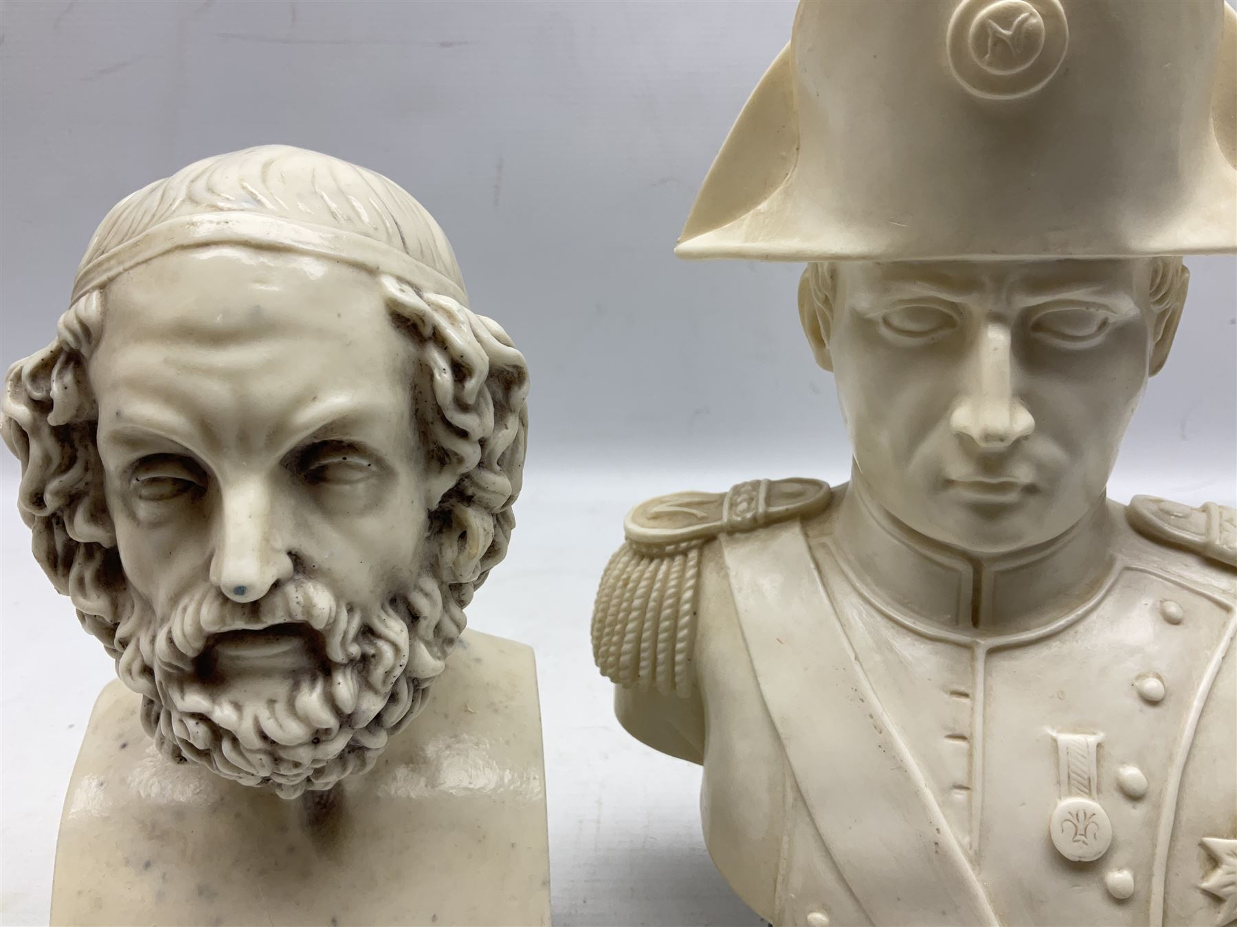 Italian bust of Napoleon Bonaparte, signed G. Ruggeri, together with three other busts, tallest H23cm