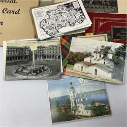 Two albums of cigarette cards, including Carreras Alice in Wonderland examples, together with vintage greetings cards, postcards, theatre stills, etc