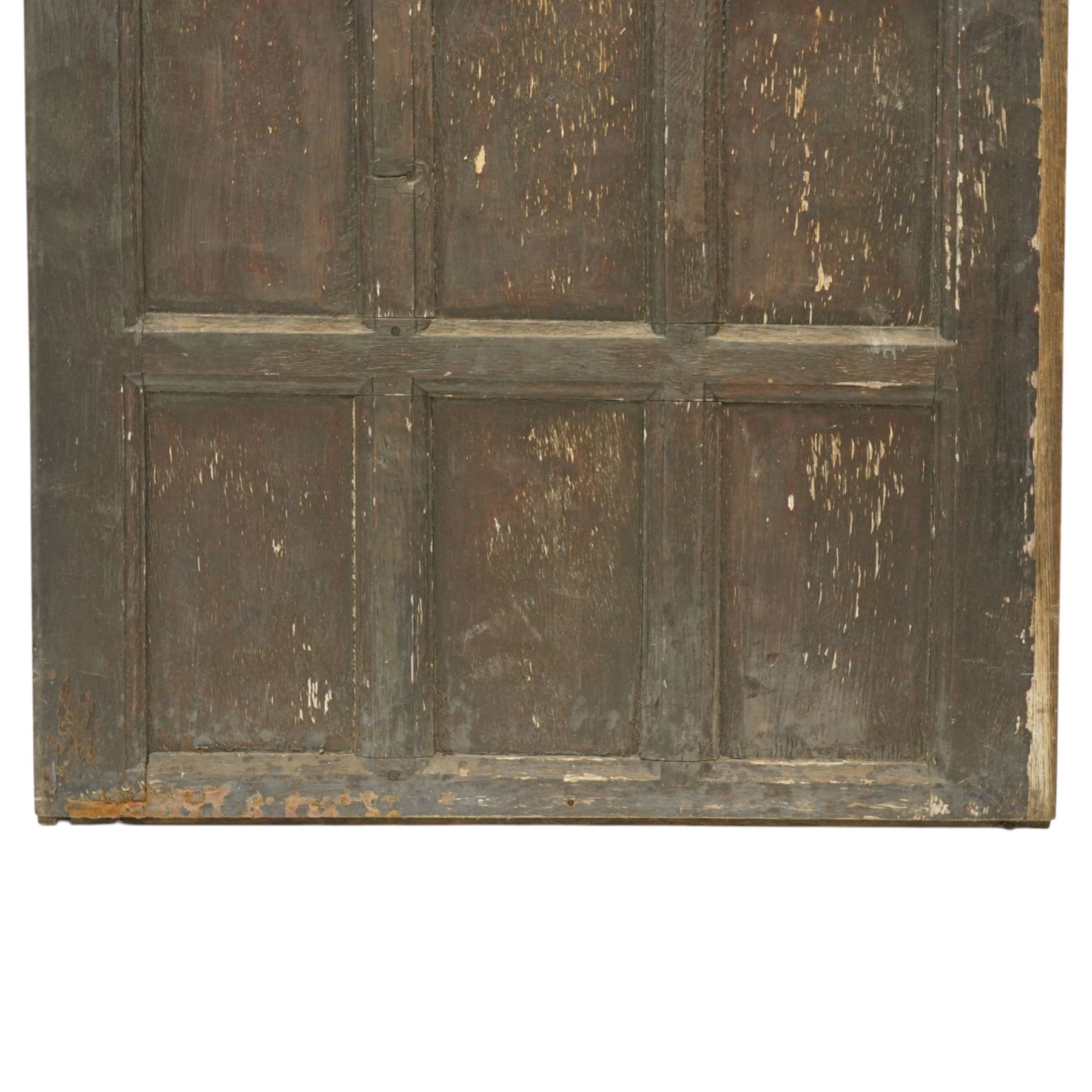 Mouseman - 1940s panelled and adzed oak front door with frame, iron rope twist handles, with carved mouse signature, by Robert Thompson of Kilburn 