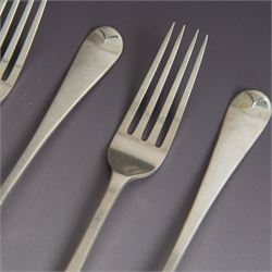 Set of six Victorian silver Hanoverian pattern table forks, engraved with monogram verso, hallmarked 	Chawner & Co, London 1841