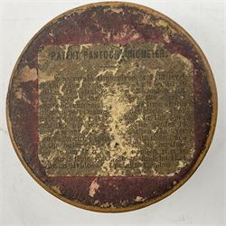 19th century pocket sundial compass pantochronometer, central sun dial pivoting with angled gnomon, within a broad enamelled band, listing world cities, paper calendar label to cover