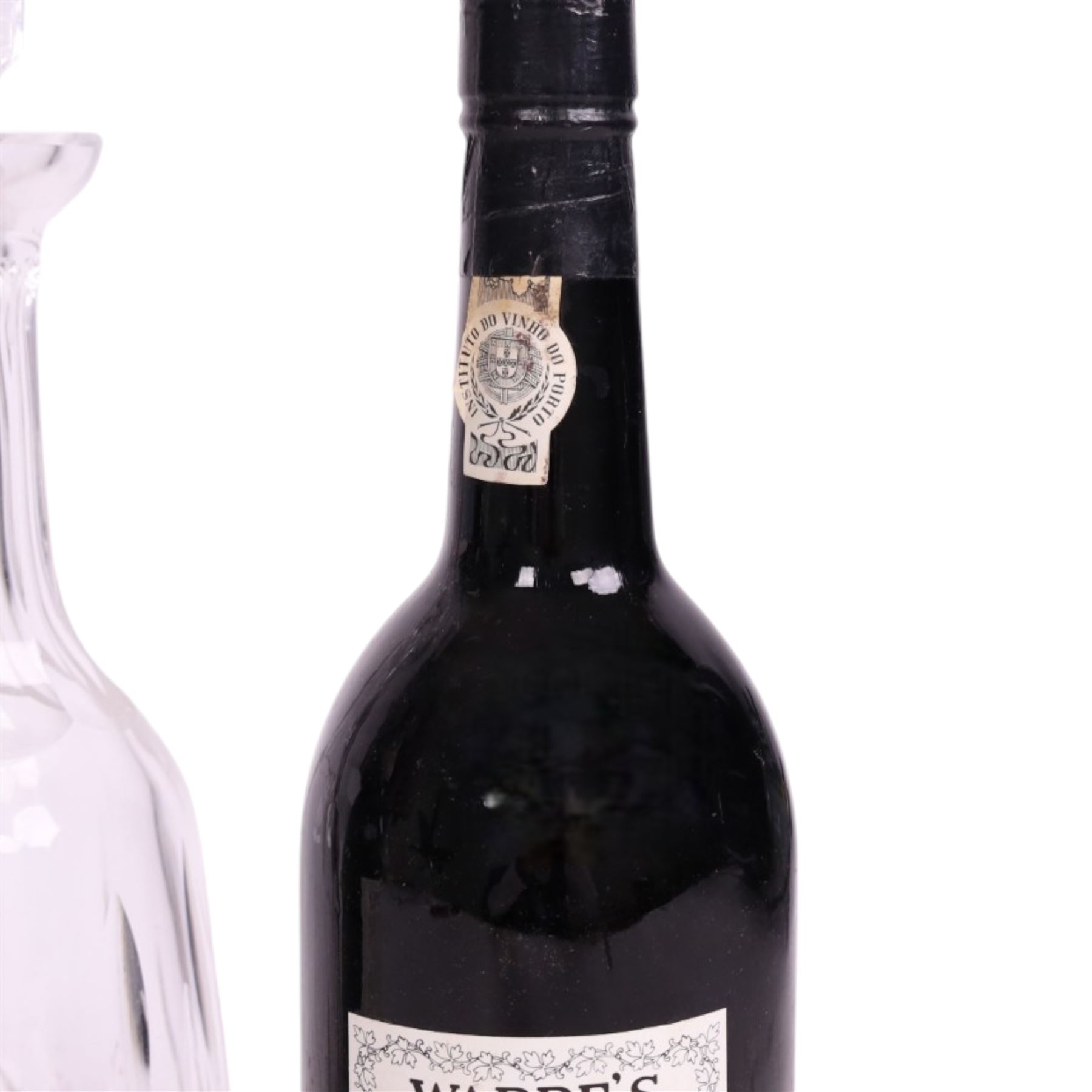 Warre's 1977 vintage port, 75cl unknown proof, two bottles, with Waterford Lismore pattern glass decanter