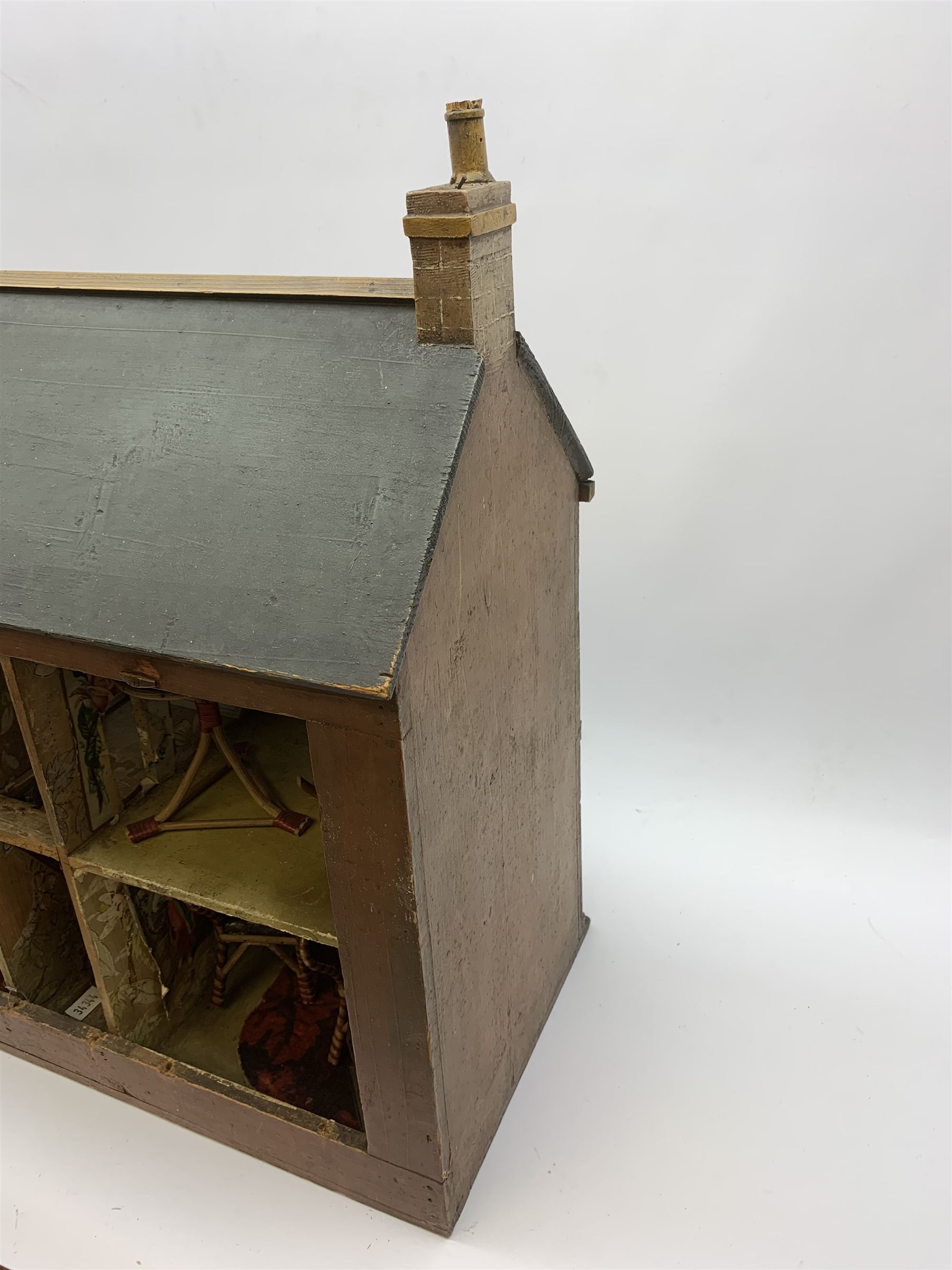 Victorian pine doll's house of double fronted twostorey form with