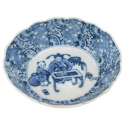 Collection of Japanese and similar ceramics, including pair of Satsuma side plates, decorated with a crowd of figures, blue and white teapot with floral decoration, blue and white vase and plates, etc