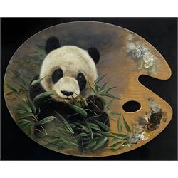 Pollyanna Pickering (British 1942-2018): Panda, oil on artist's palette signed 42cm x 52cm