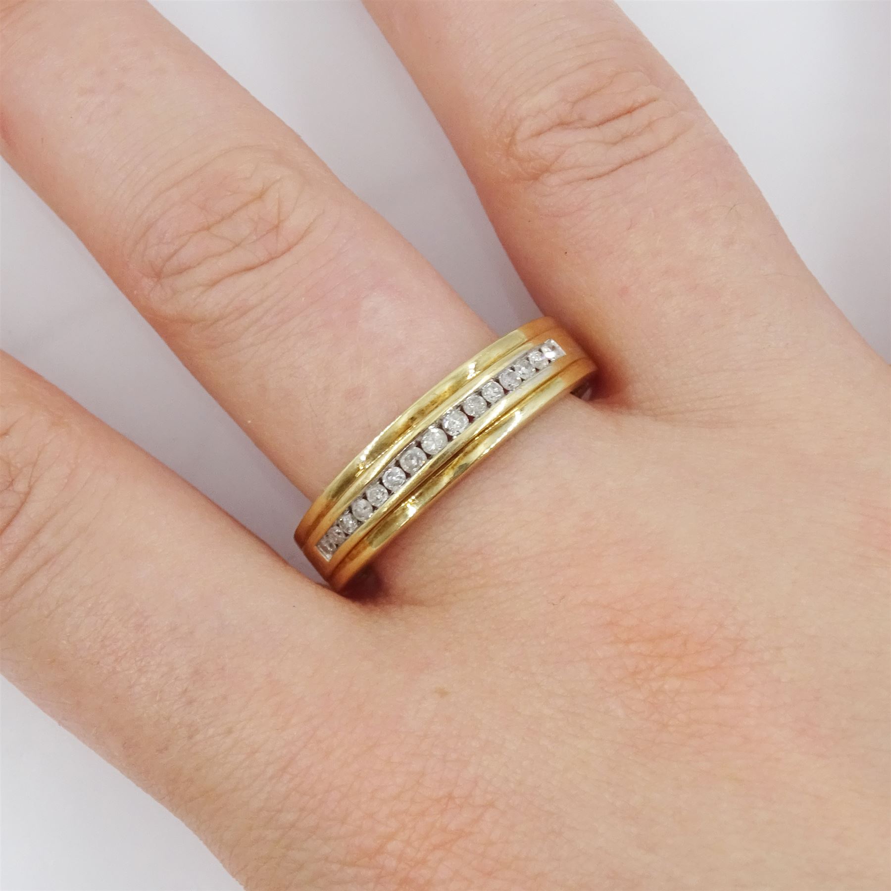 9ct gold channel set round brilliant cut diamond half eternity ring, hallmarked