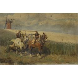 Francisco (Frank) J Torrome (British exh.1890-1908): Harvest Time - Working Horses with a Binder, watercolour signed and indistinctly dated 28cm x 43cm