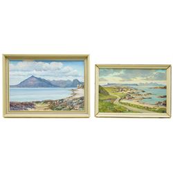 DE Bailey (Scottish 20th century): 'The Cuillins from Elgol Skye', oil on board signed 19cm x 27cm; William Russell (Scottish 20th century): 'Rhum Eigg', oil on board signed 16cm x 25cm (2)