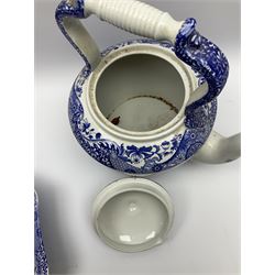 A large Spode blue and white Italian pattern novelty teapot, H33cm, with black printed mark beneath, together with a selection of other Spode blue and white Italian pattern wares. 