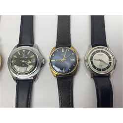 Three automatic wristwatches including Seiko, Debert chronograph and Swiss Emperor and four manual wind wristwatches including Chronograph Swiss, Interpol, Mithras chronograph and Oris