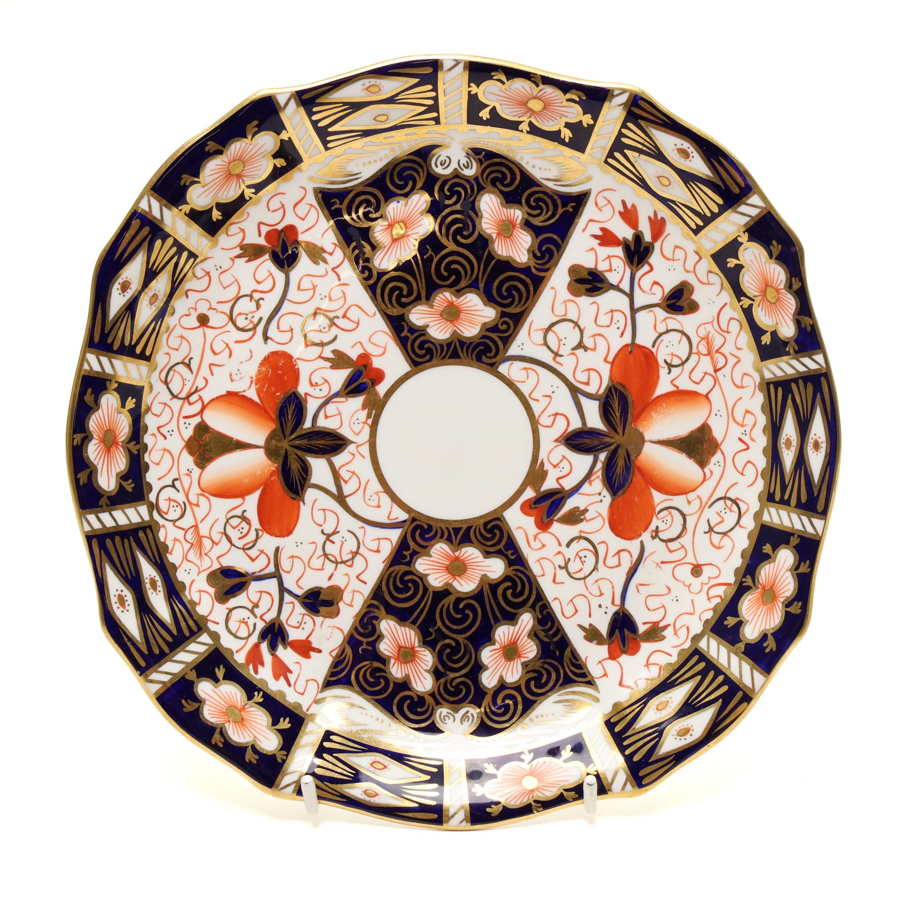 Royal Crown Derby pattern 2451 items, comprising smaller and larger coffee cans with saucers, crescent pin tray and plate (D23cm), together with a boxed Yorkshire Rose pattern plate, and a 1999 'Rabbit' year tray