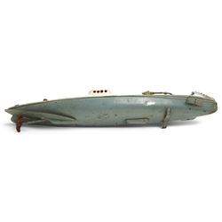1930s Japanese tinplate submarine by Kuramochi in grey and white L30cm