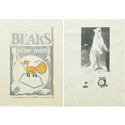 Original Rowntree Mackintosh (Rowntrees) advertising poster for Fox's Mints - 'Bear's glacier mints', humorous subversive colour poster depicting a fox standing atop a mint with 'Bear's' as the title logo, together with another similar max 44cm x 32cm (2)
Provenance: from the personal collection of David Lamb, former advertising manager at Rowntree Mackintosh, York