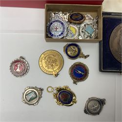 Medals, medallions and fobs including Queen Elizabeth II 'Golden Jubilee Medal 1952-2002', The Birmingham Mint 'Long Service and Good Conduct' medal, various modern medals etc. 