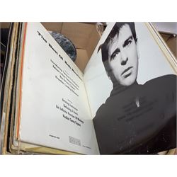 20th century Postilion brass and agate carriage clock with bevelled glass panel, H13cm, Peugeot Freres coffee grinder, silver-plate, figures, quantity of vinyl records, four The Works of William Shakespeare pub Odhams Press, brass lamp etc in three boxes