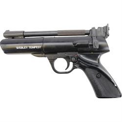 Webley Tempest .22 air pistol, the chamber marked 'Webley Tempest' and 'Webley & Scott Ltd. Made in England' beneath, with black checkered grip, H16cm, L28cm