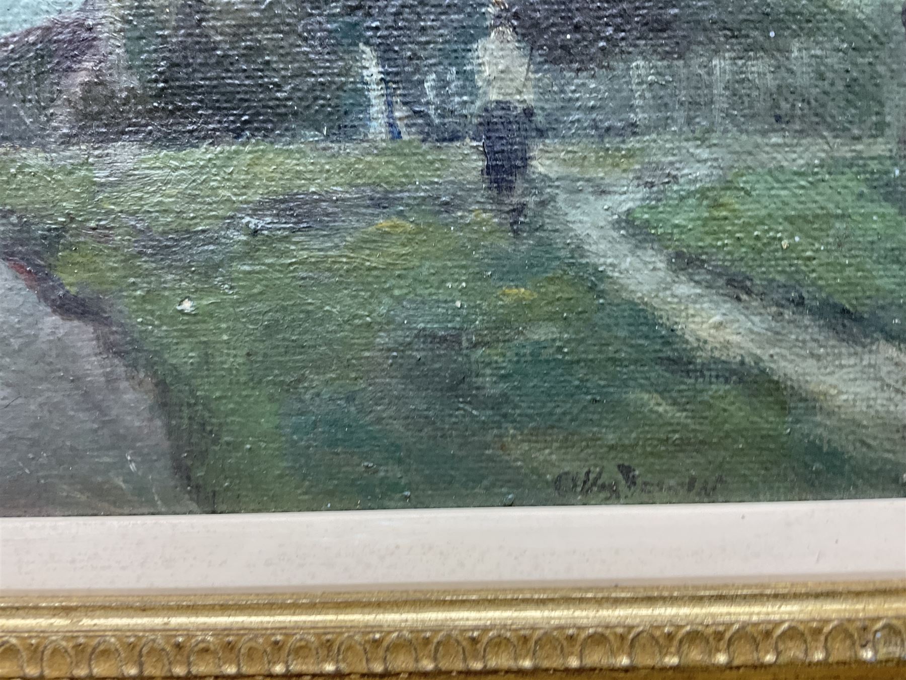 Manner of Thomas Miles Richardson Snr. (British 1784-1848): Lakeside Ruin, watercolour unsigned; English School (Early 20th century): Wooded Landscape and Village Cottages, two oils on canvas, one indistinctly signed max 30cm x 48cm (3)