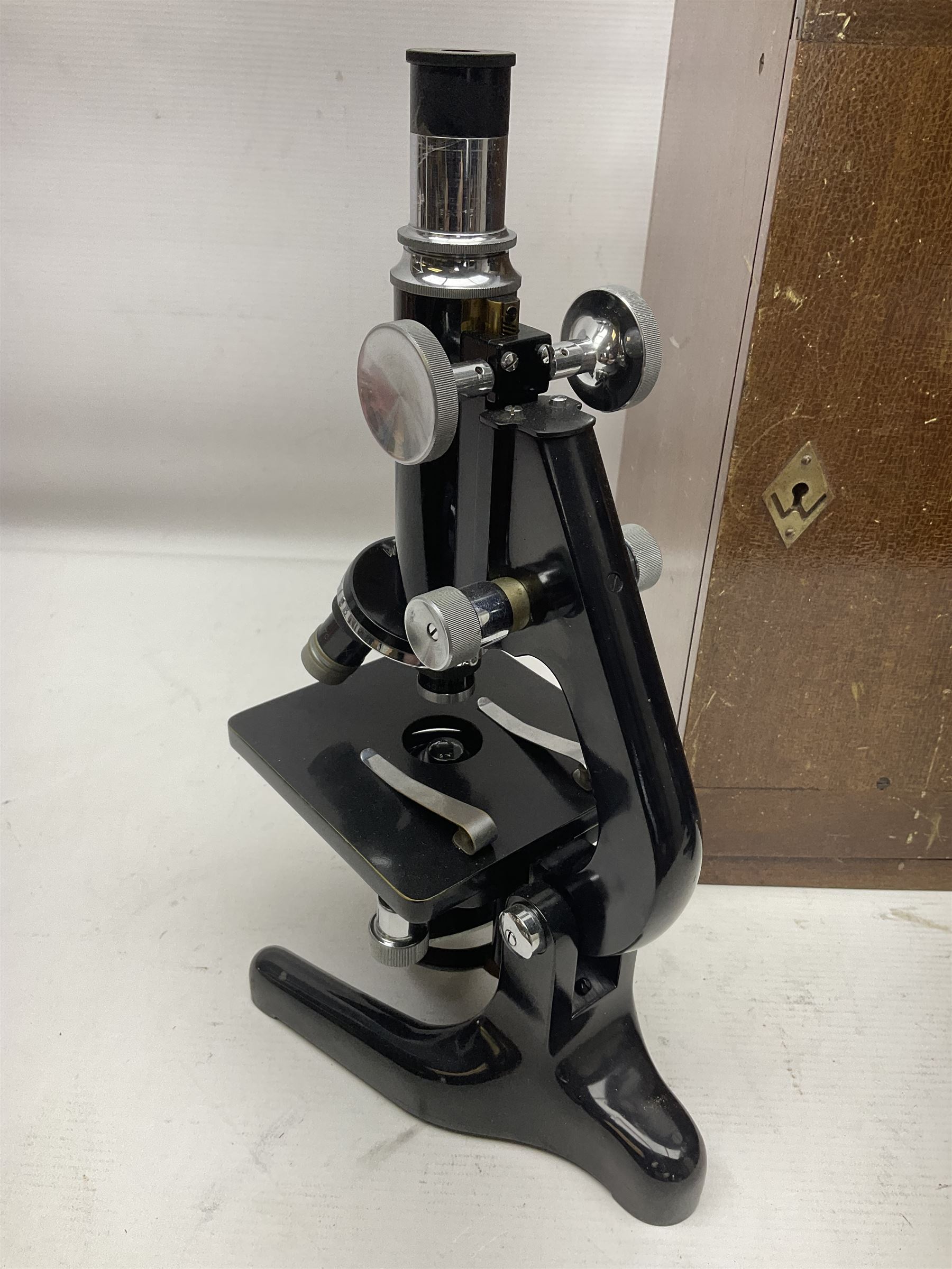 20th century W. Watson & Sons binocular microscope no 98191, in original box, together with W. Watson & Sons Kima microscope no 107846, in original box and Cooke Troughton & Simms binocular microscope no 467926