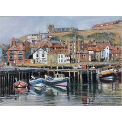 Edward Nolan ARCA (British 1934-): Fishing Boats on Whitby Quayside, pastel signed 22cm x 30cm 
Provenance: with The Penny Hedge Gallery Whitby, label verso