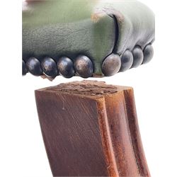 Georgian design swivel office desk chair, upholstered in buttoned green leather, on five spoke base with castors 