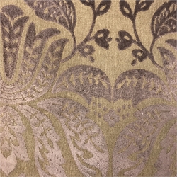 Two seat sofa upholstered in aubergine embossed fabric, turned supports, W190cm