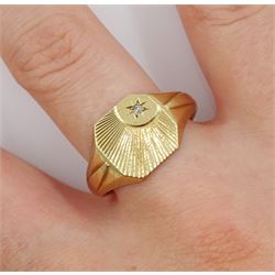 9ct gold diamond chip signet ring, hallmarked