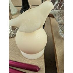 Carved wooden figure of a man holding a pineapple, together with a silver plated candelabrum, cut glass basket, etc, figure H64cm