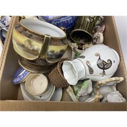Sadler Celery face pot, Noritake planter, Ringtons blue and white jar, Royal commemorative ware, and a collection of other ceramics, in two boxes 