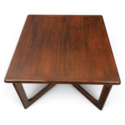 Dyrlund - contemporary Santos rosewood coffee table, floating design, square top of elegant design with clean lines and chamfered square legs 