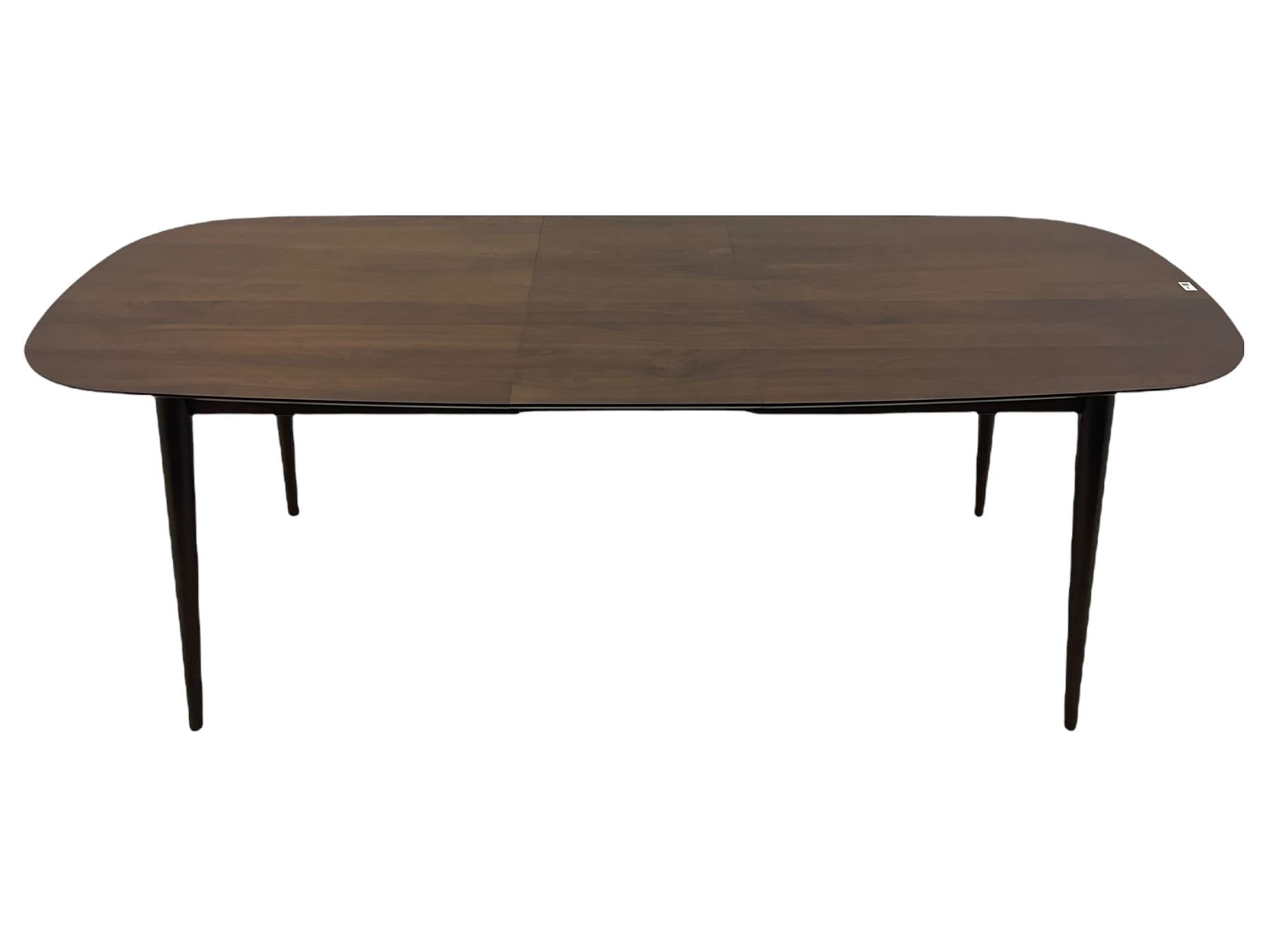 Bentley Designs - Premier collection 'Oslo' contemporary walnut extending dining table and six chairs upholstered in steel grey fabric. 