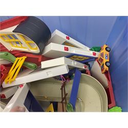 Quantity of loose Playmobil figures, playset parts and accessories, with small amount of Britains Ltd figures etc, in two boxes 