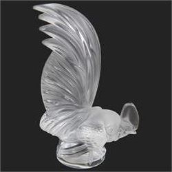 Lalique, Coq Nain Glass Car Mascot in the form of a cockerel, signed Lalique France to base 