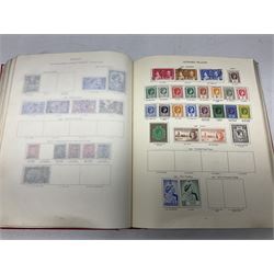 Single album collection of King George VI stamps, including Aden, Antigua, Ascension, Australia, Bahamas, Bahrain, Barbados, Basutoland, Bechuanaland, Bermuda, British Solomon Islands, Brunei, Burma, Cayman Islands, Dominica, Falkland Islands, Gambia, Gilbert and Ellice Islands, Gold Coast, Great Britain 1939-48 set to one pound including ten shilling dark blue, Grenada, Hong Kong, India, Ireland, Jamaica, Leeward Islands, Malta, Mauritius, New Zealand etc