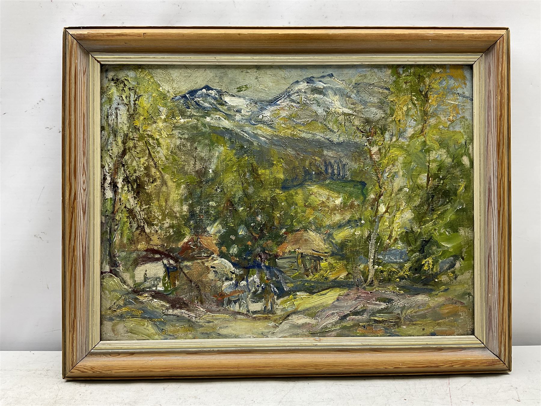 George Smith (Scottish 1870-1934): 'Highland Farm', oil on canvas board, signed and titled verso 29cm x 40cm
Provenance: with Martin Forrest Gallery Haddington East Lothian and Letham Gallery Cumberland St. Edinburgh, labels verso