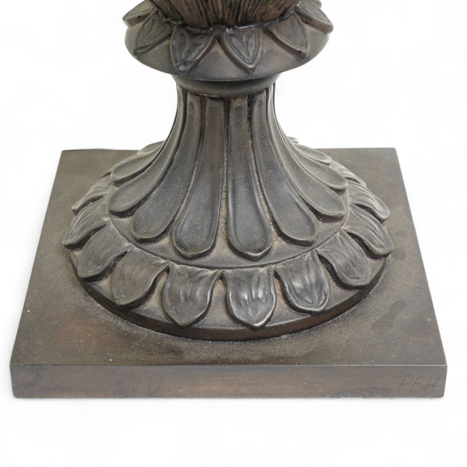 Bronzed effect table lamp by David Hunt Lighting in the form of a classical two handled vase, with pleated shade H55cm excluding fitting