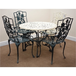  Aluminium ornate garden table (D90cm, H67cm) and four chairs (W53cm)  
