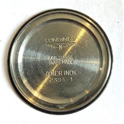 Longines Admiral HF gentleman's stainless steel manual wind wristwatch, Ref. 2303, Cal. 6942, the back case engraved Olympic Games Munich 1972, on expanding stainless steel strap