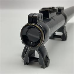 Oigee Berlin Gnomet 2.5x telescopic sight with adjustable quick detachable mounts and picket post graticule; retailers marks for Alex Henry & Co 22 Frederick Street Edinburgh No.6733 L23cm