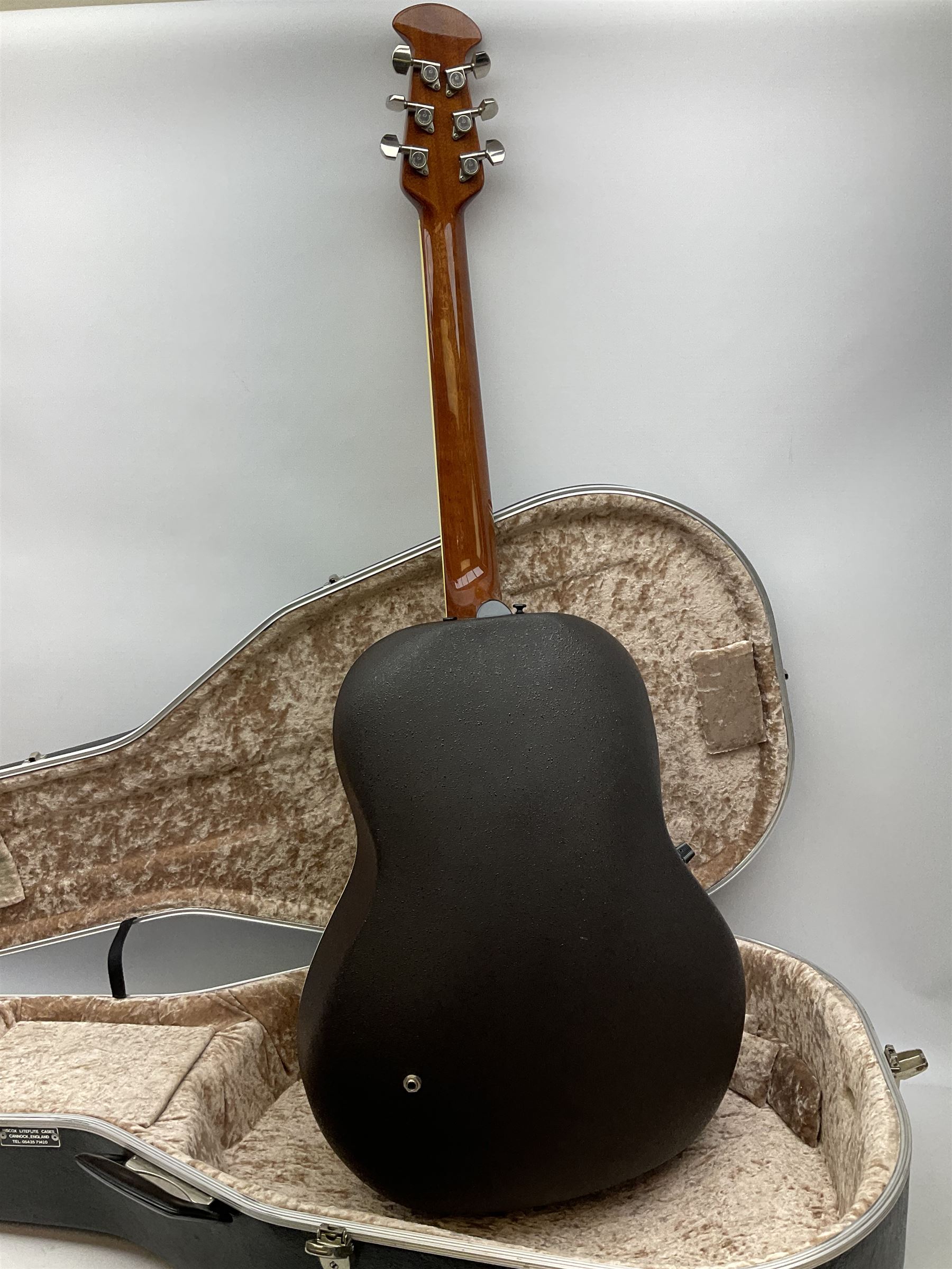 Ovation Ultra Series Model No.1512 electro acoustic guitar, 1980s/90s with textured black bowl back, natural spruce top and mahogany neck, serial no.232916 L104cm; in Hiscox Liteflite case with GuitarKes Workshop set-up and service certificate date October 2021
