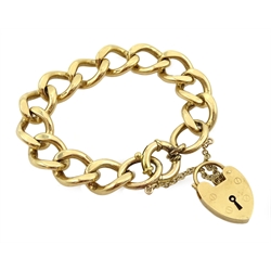  9ct gold curb chain bracelet with barrel clasp and heart locket, London 1968, approx 47.36gm   