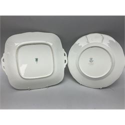 Coalport cobalt blue batwing pattern tea wares, decorated with finely enamelled floral sprays within gilt reserves, comprising teacup trio, coffee can and saucer and other cup and saucer, twin handled cake plate, milk jug and open sucrier, and circular plate retailed by T. Goode & Co London, pattern no Y2665,  all with green Coalport AD 1750 marks beneath, largest W26cm (11)