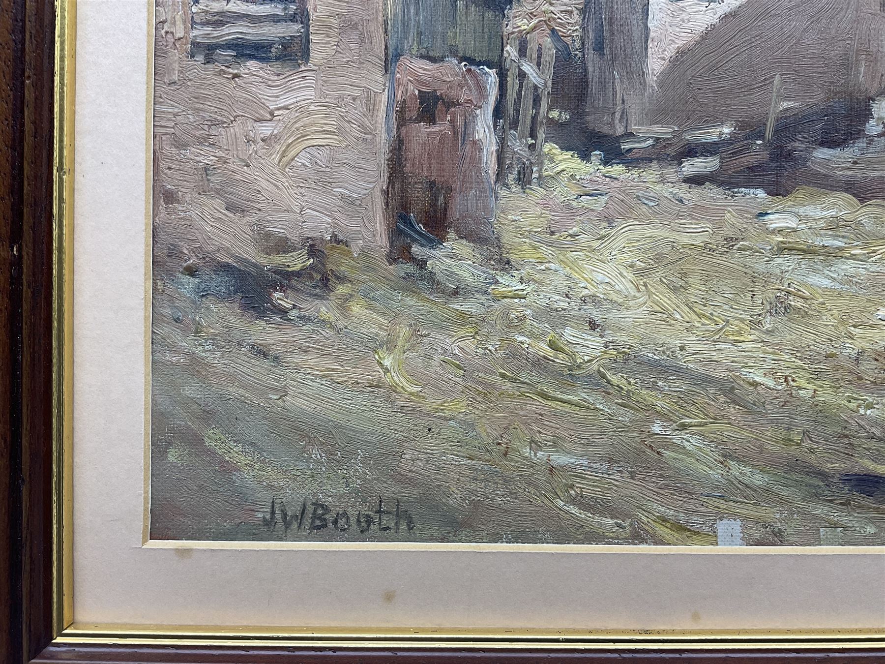 James William Booth (Staithes Group 1867-1953): Farmyard Scene, oil on canvas laid on board signed 22cm x 31cm