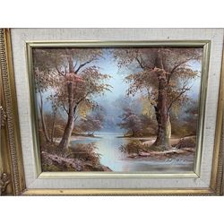 I Cafieri (20th century): Lake Landscapes with Trees, pair oils on canvas signed 19cm x 24cm (2)